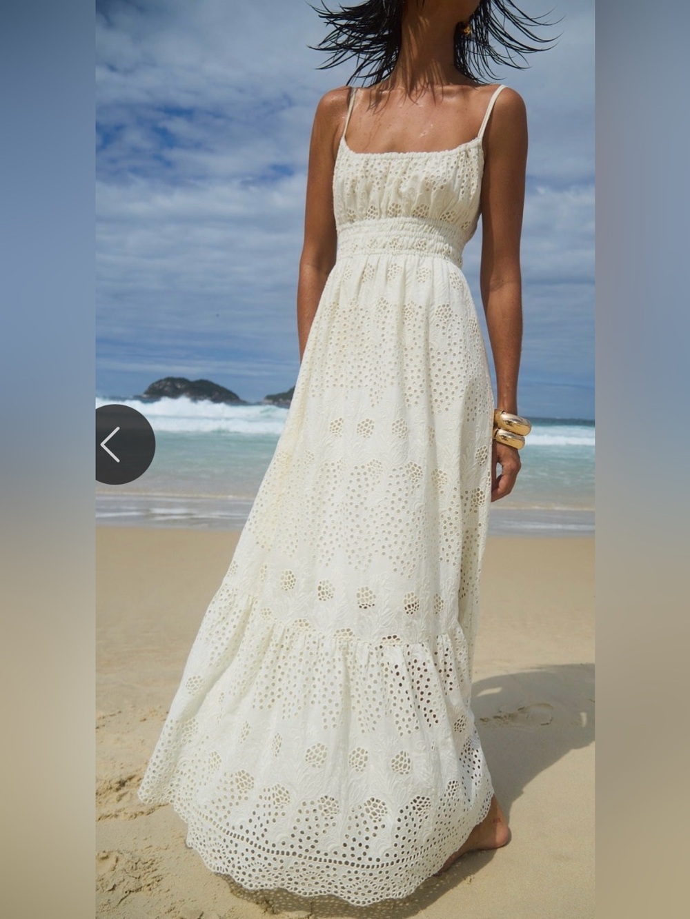 SPRWMN Ali White Cream Off White Eyelet Embroidered Cotton Maxi Dress Small
